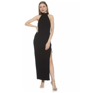 ALEXIA ADMOR Wrena Halter Maxi Gown With Front Side Slit Women's Size 6 Black